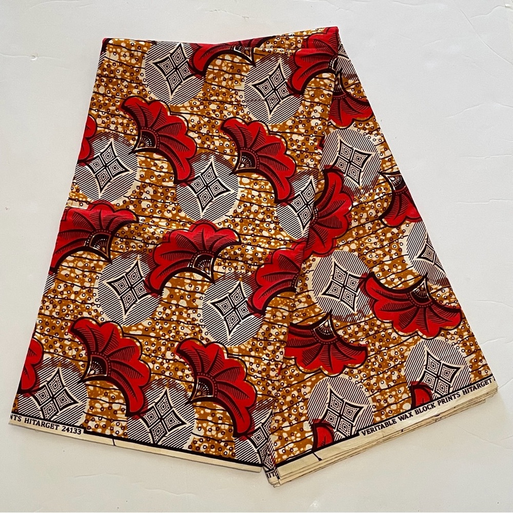 Vibrant Red and Brown Floral Print Abstract Tribal Design Cotton Fabric